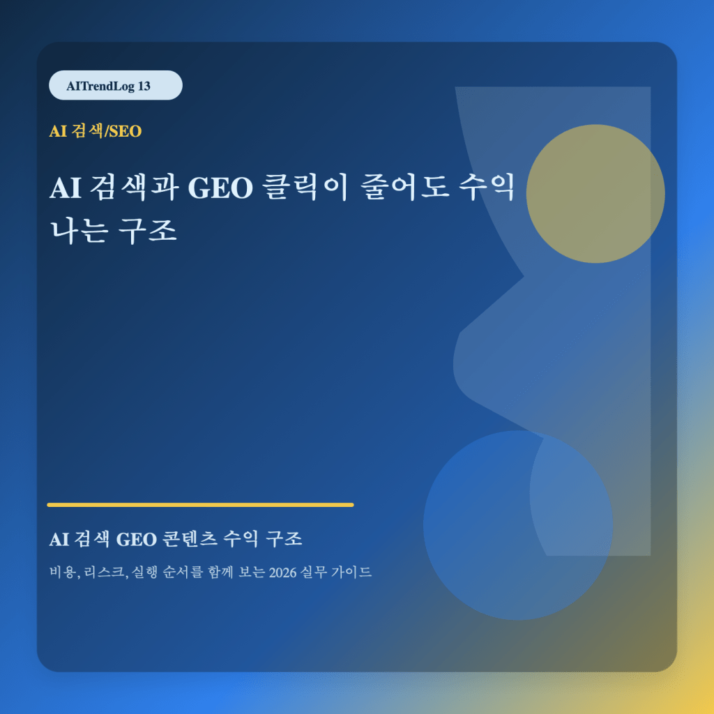 AI 검색 GEO 콘텐츠 수익 구조 주제를 보여주는 고유 대표 썸네일 이미지