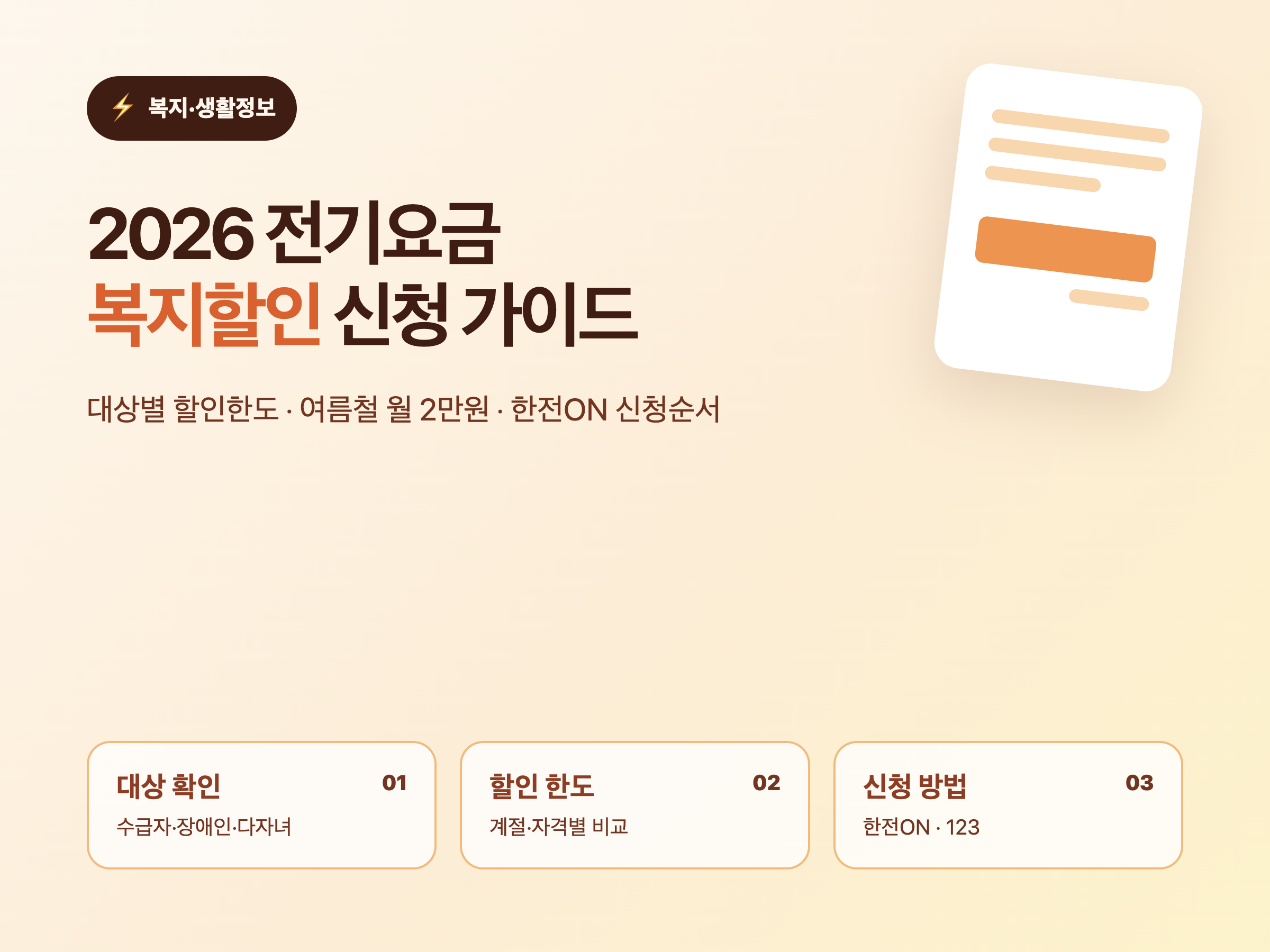 2026 전기요금 복지할인 대상과 여름철 월 2만원 신청방법