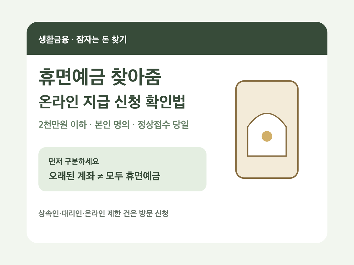 휴면예금 찾아줌 2천만원 이하 온라인 지급 신청 안내 썸네일
